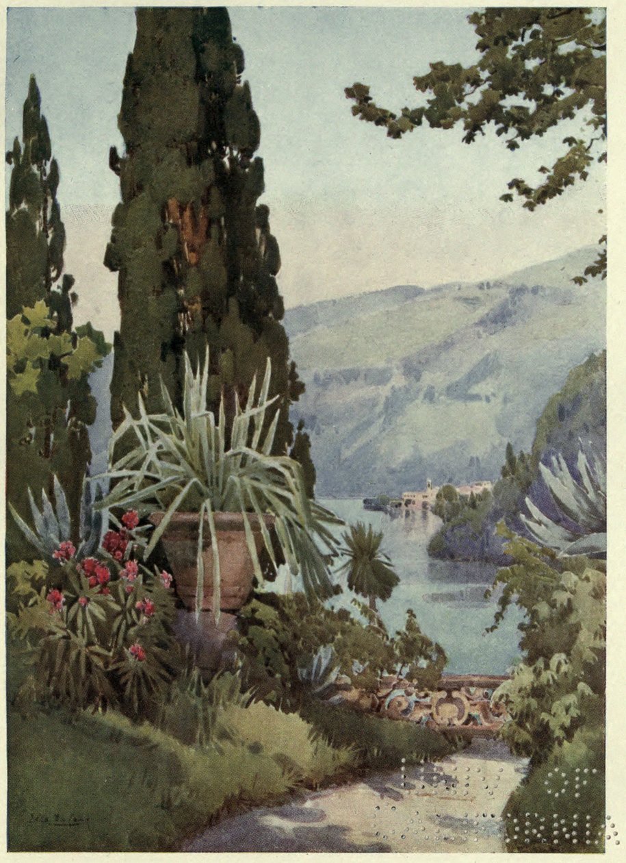 I trädgården i Villa Arconati, Lago di Como, Illustration från "De italienska sjöarna" av Richard Bagot av Ella Du Cane