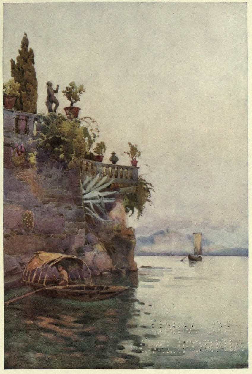 I skuggan av terrassen, Lago di Como, Illustration från "De italienska sjöarna" av Richard Bagot av Ella Du Cane