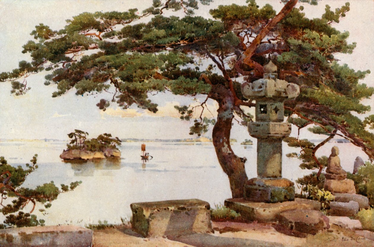 Tallträd vid Matsushima (färglitografi) av Ella Du Cane