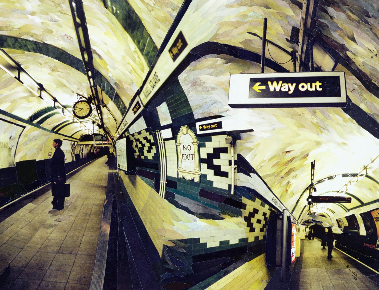 Way Out (Russell Square) 1998 (pappersmosaikcollage) av Ellen Golla