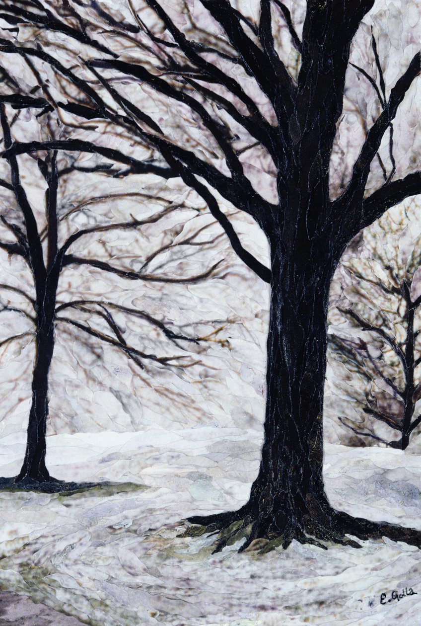 Winter Trees, Greenwich Park, 2004 (pappersmosaikcollage) av Ellen Golla
