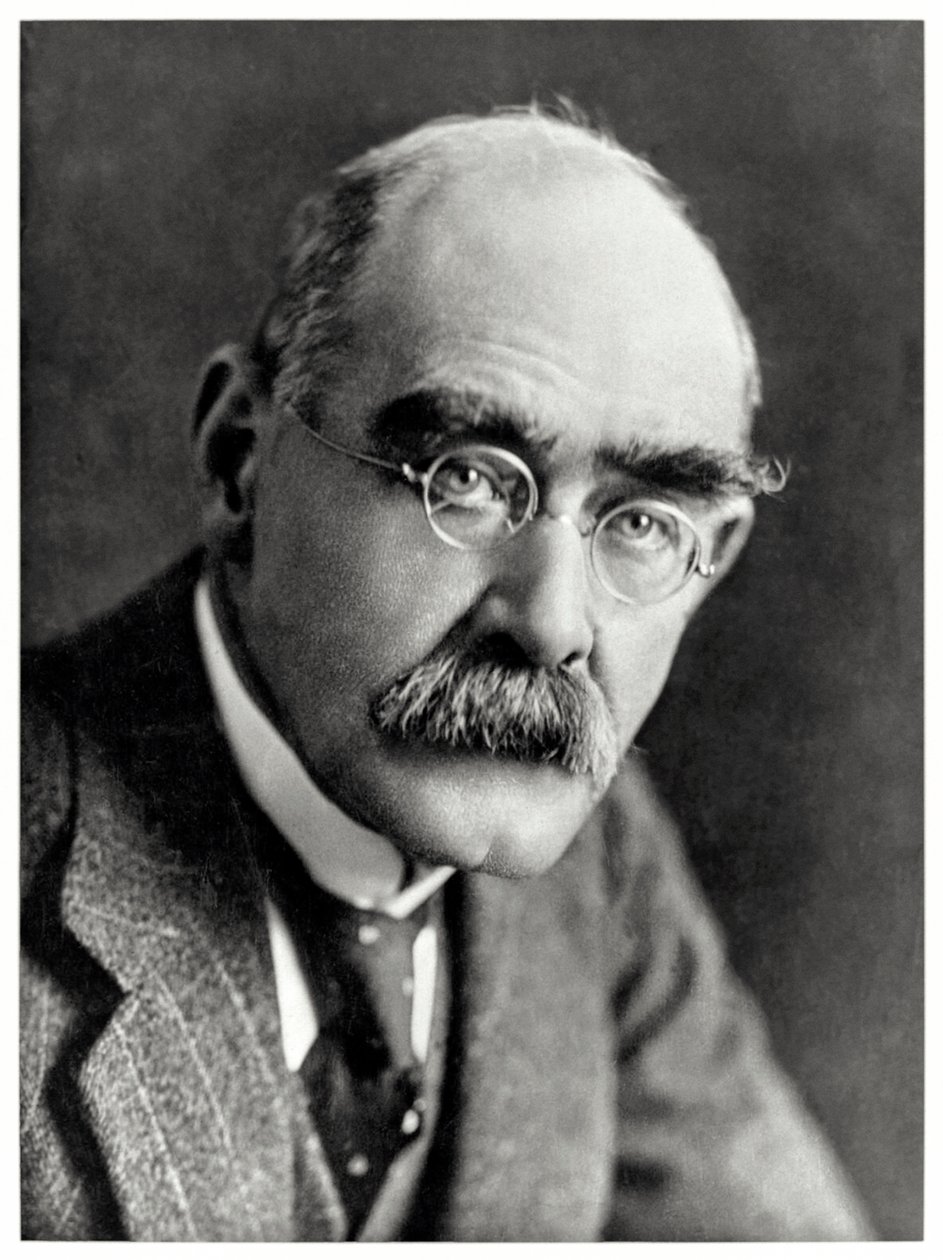 Rudyard Kipling (1865-1936) engelsk författare mest ihågkommen för sina dikter, "Just So Stories" och "The Jungle Book". av Elliott and Fry Photography Studio