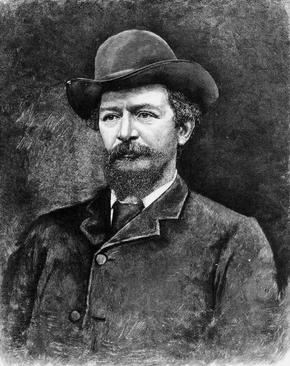 Algernon Charles Swinburne, graverad från ett fotografi (gravyr) (svart fotografi) av Elliott und Fry Studio