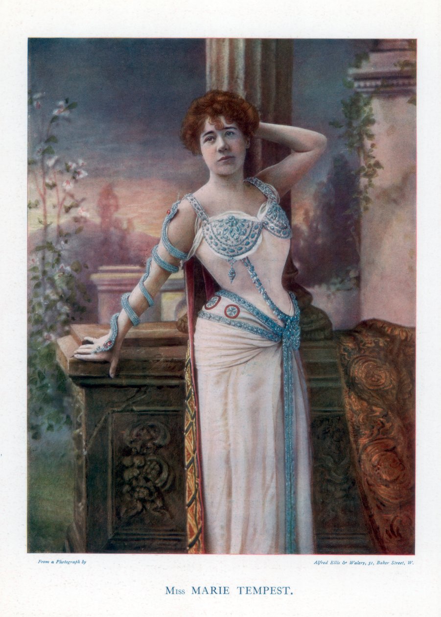 Dame Marie Tempest, engelsk sångerska och skådespelerska, 1901. av Ellis and Walery