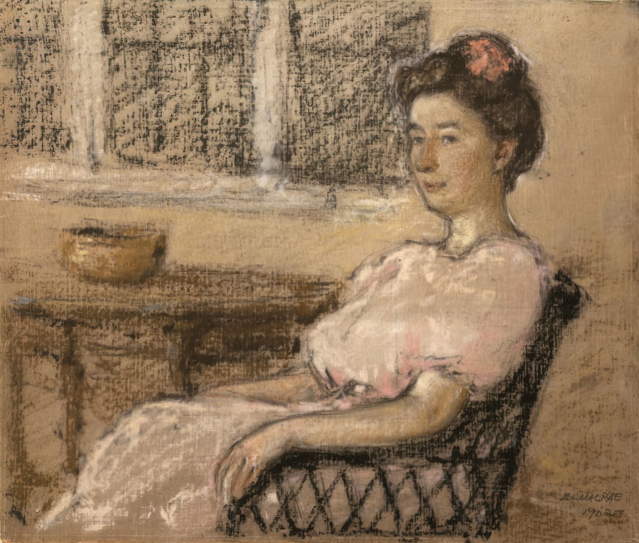 Sittande kvinna i rosa, 1902. av Elmer Livingston MacRae