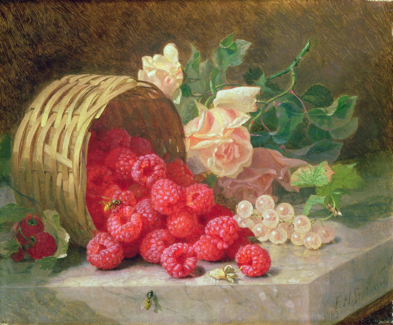 Kikapu kilichopinduliwa na Raspberries na Mbegu ya Currant Nyeupe av Eloise Harriet Stannard