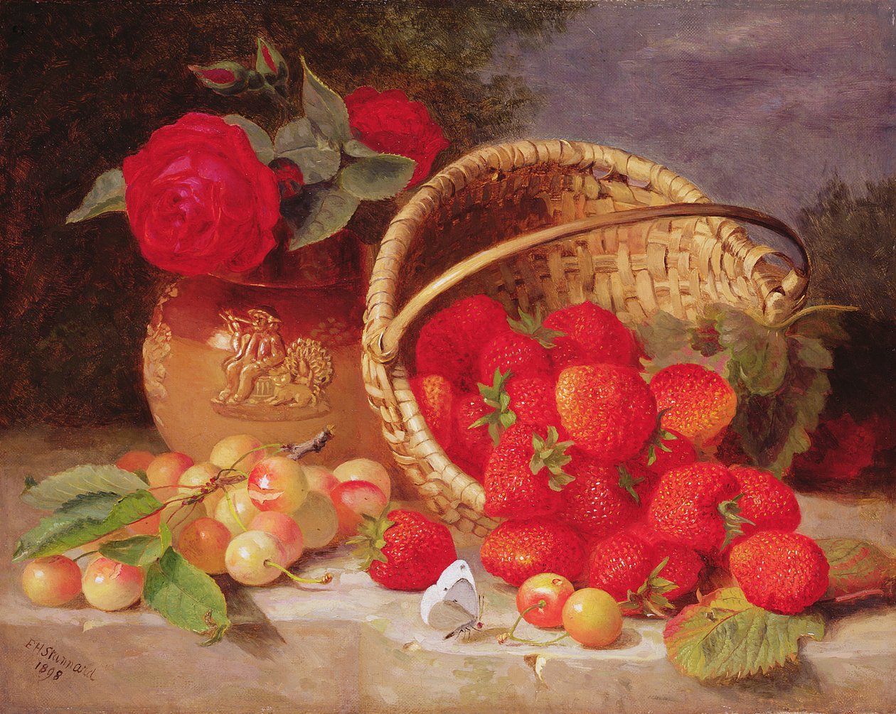 Stilleben av korg med jordgubbar och körsbär, 1898 av Eloise Harriet Stannard