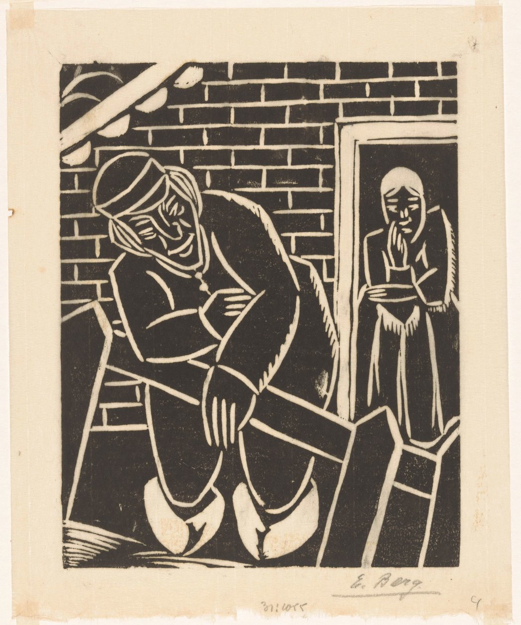 Bonde framför sitt hus av Else Berg (signed by artist)