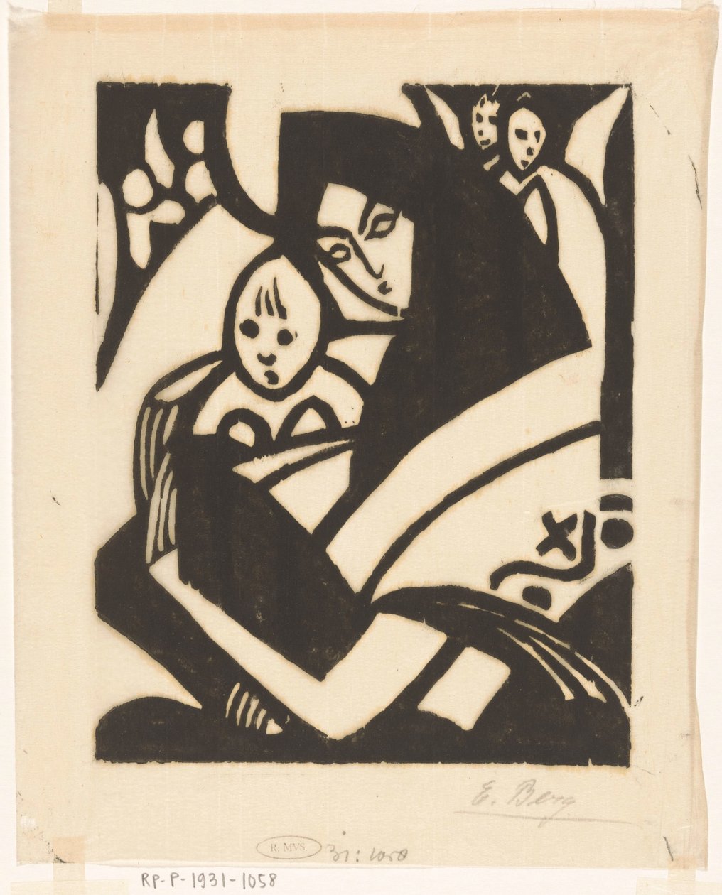 Madonna med barn mot kinden Mamma med barn av Else Berg (signed by artist)