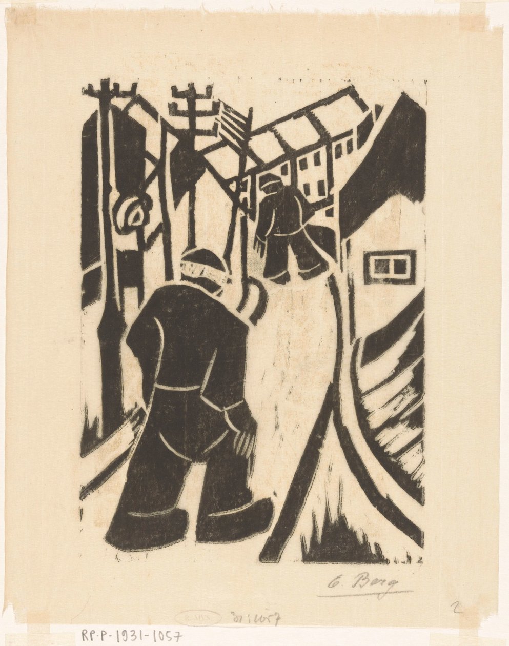 Två figurer i bygatan av Else Berg (signed by artist)