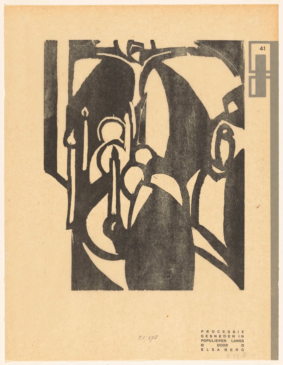 Procession (titel på objekt) Träsnidare nummer av Wendingen (serietitel) av Else Berg