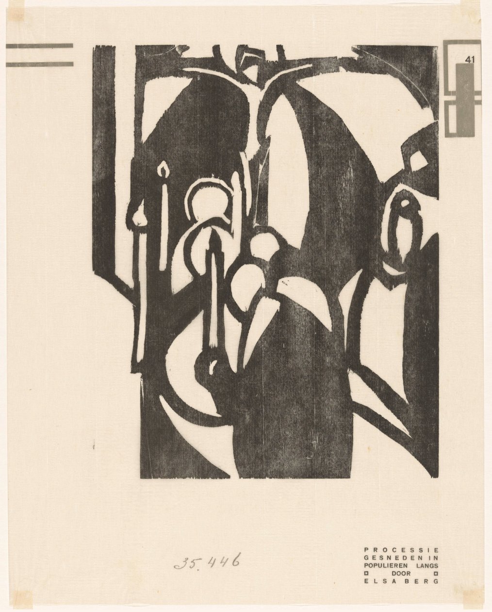 Procession (titel på objekt) Träsnidare nummer av Wendingen (serietitel) av Else Berg