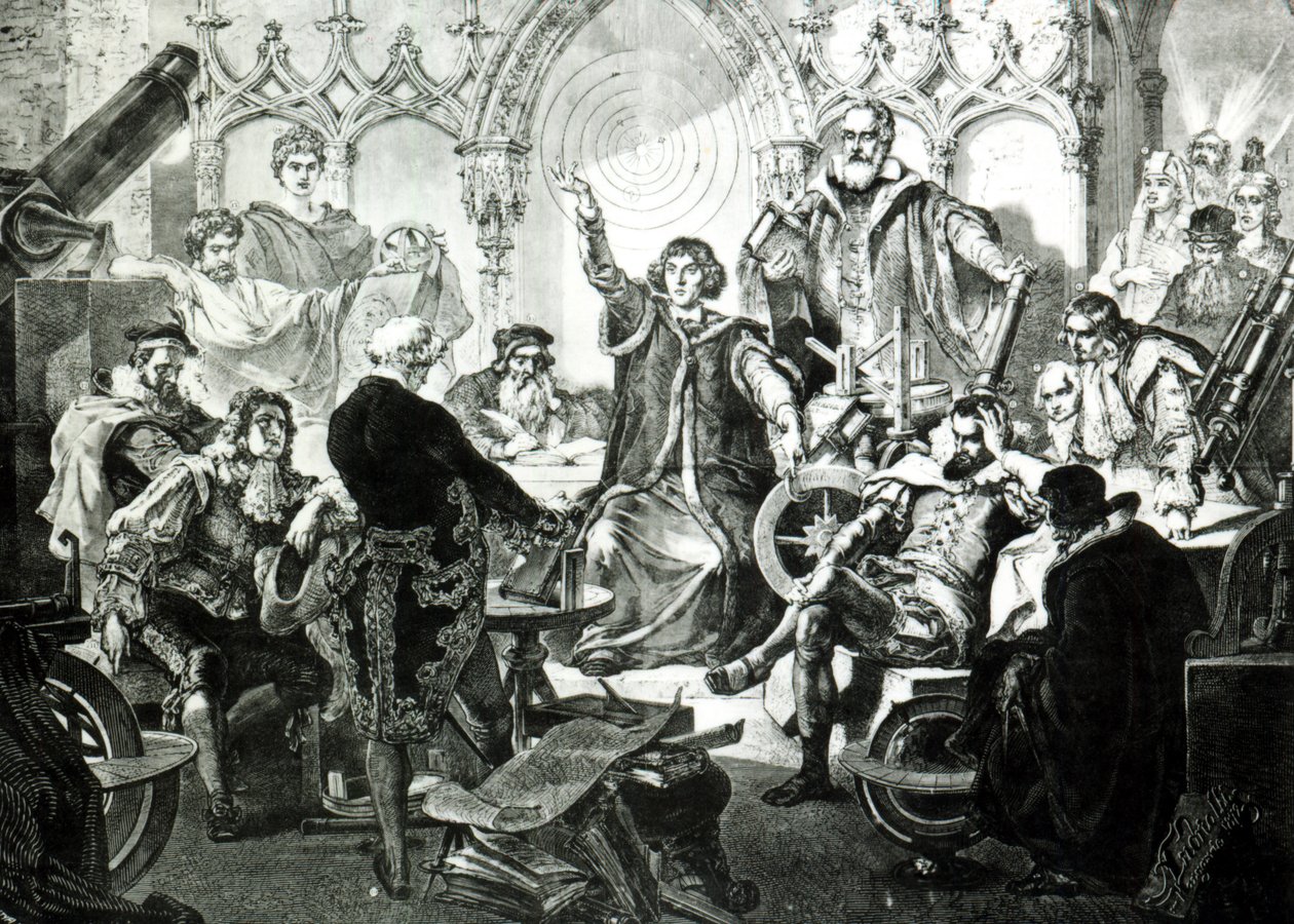 Nicolaus Copernicus (1473-1543) förklarar sin teori, 1873 av Elviro Michael Andriolli