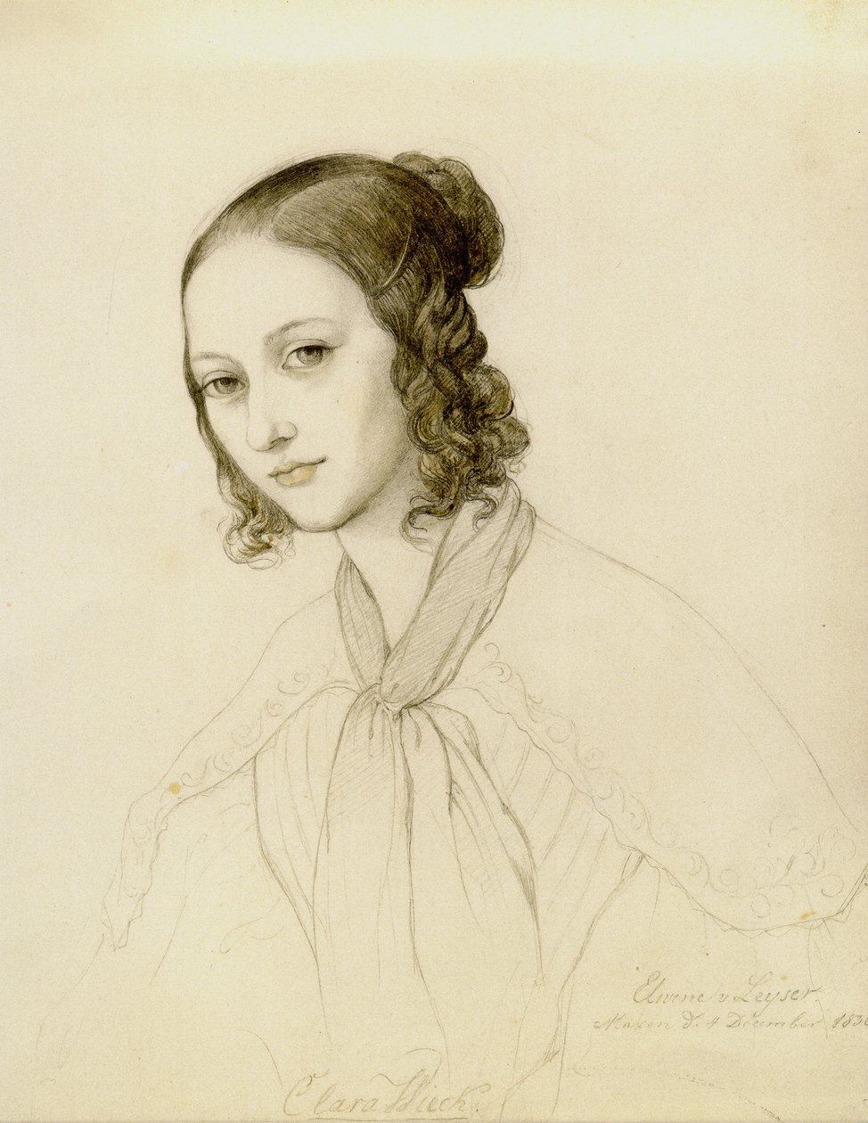 Porträtt av Clara Wieck-Schumann 1819-1896, 1836. av Elwine von Leyser
