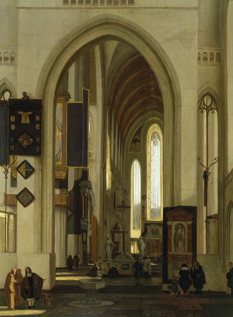 Interiör av en kyrka med figurer, 1685 av Emanuel de Witte
