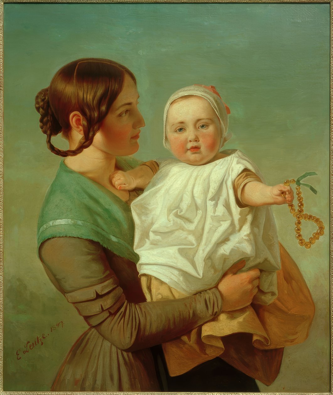 E.G. Leutze, The Amber Necklace (fru och dotter) av Emanuel Gottlieb Leutze