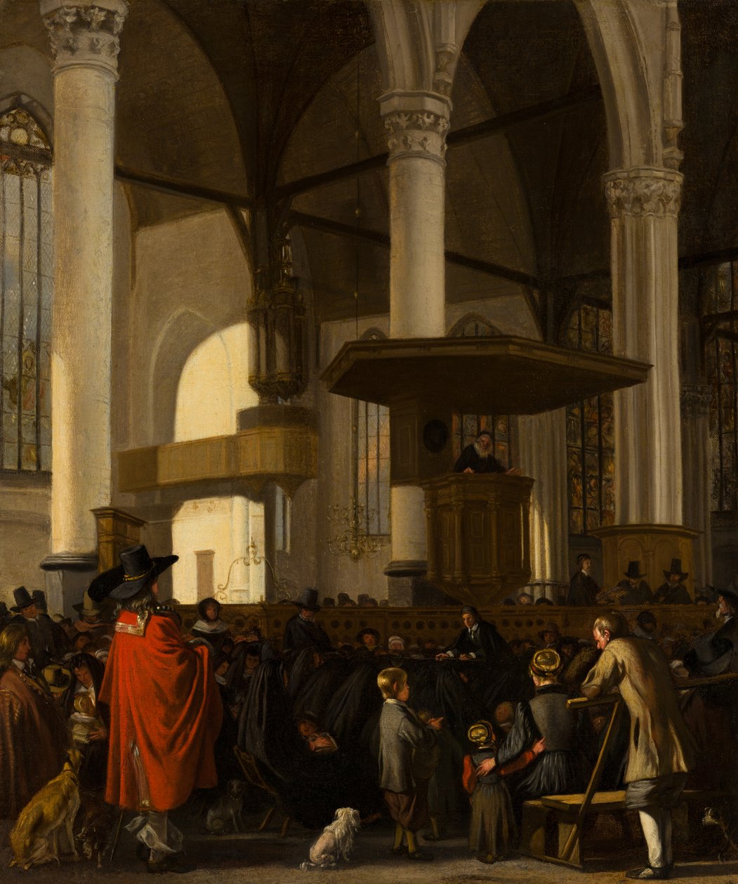 Oude Kerk i Amsterdam under en gudstjänst av Emanuel de Witte