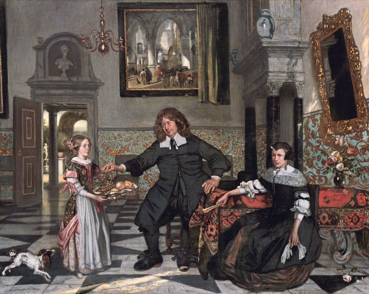 Porträtt av en familj i en interiör av Emanuel de Witte