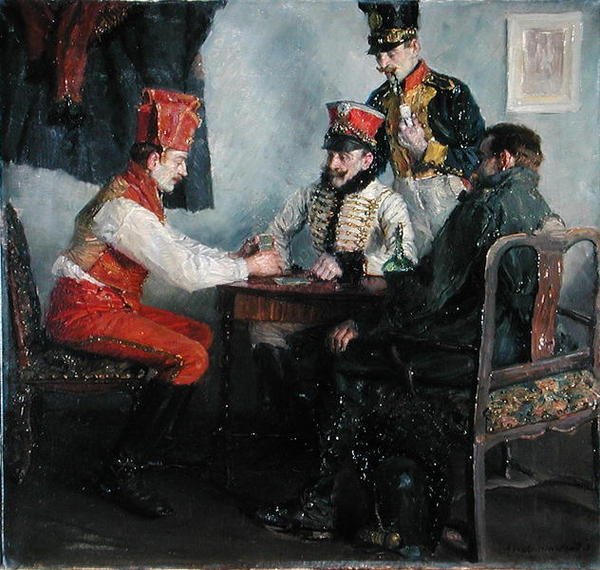 Vid kortbordet (olja på duk) av Emanuel Bachrach Baree