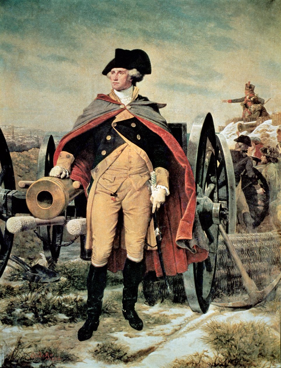 George Washington i Dorchester Heights, Massachusetts (litho i färg) av Emanuel Gottlieb (after) Leutze