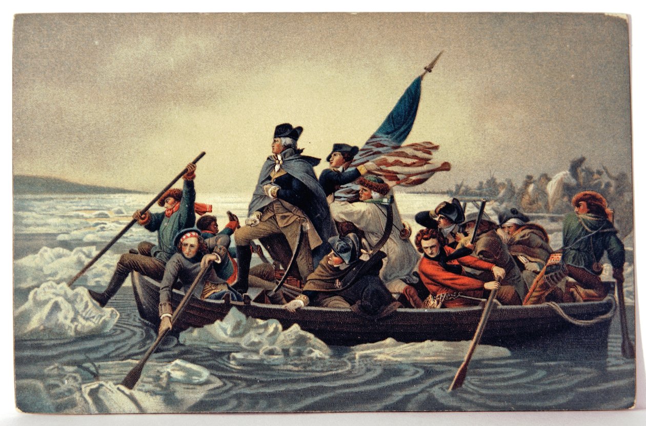Historia. USA. George Washington korsar Delaware av Emanuel Gottlieb (after) Leutze