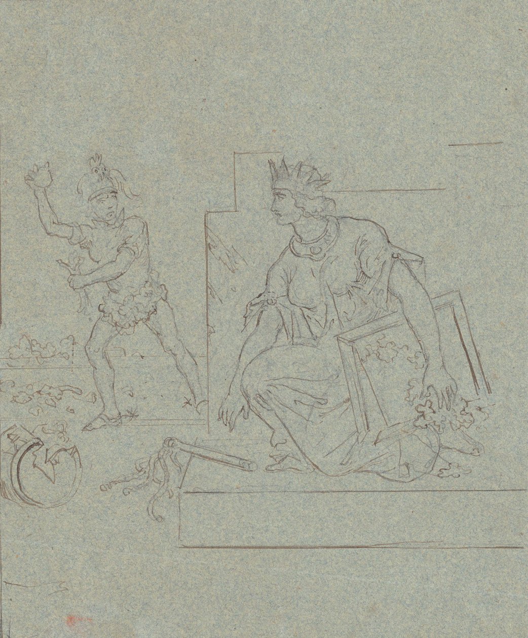 Politisk tecknad film om amerikanska inbördeskriget, ca 1860 (penna, bläck och grafit på grått papper av Emanuel Gottlieb Leutze