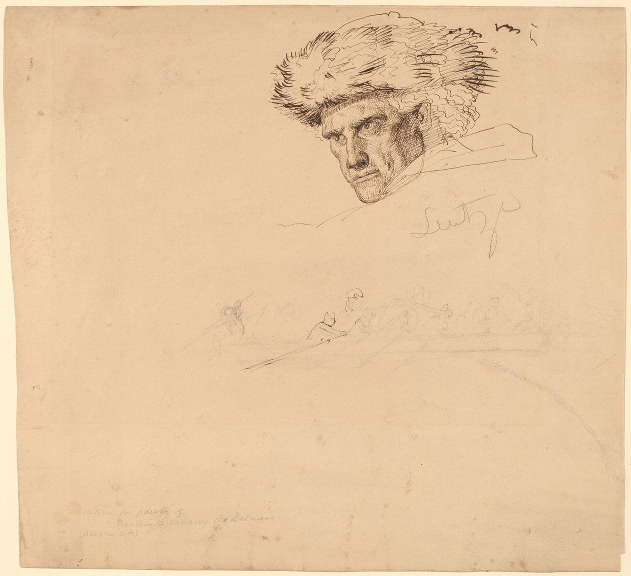 Studier för "Washington Crossing the Delaware" [recto] av Emanuel Gottlieb Leutze