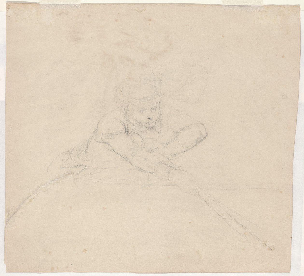Studie av halvlång figur med stolpe [verso] av Emanuel Gottlieb Leutze