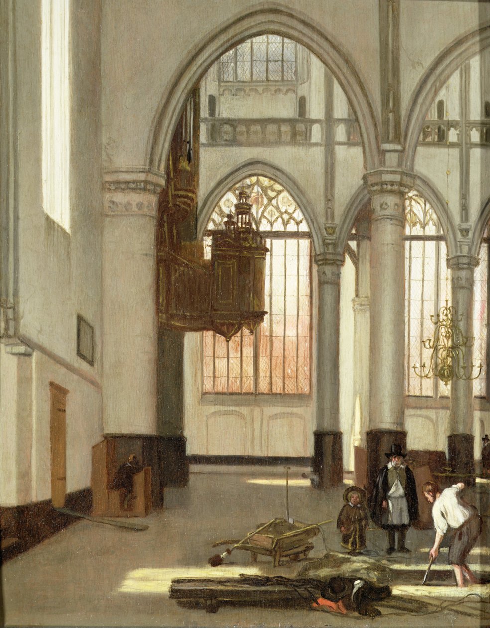 Gravgrävare i västra delen av Oude Kerk, Amsterdam (panel) av Emanuel de Witte