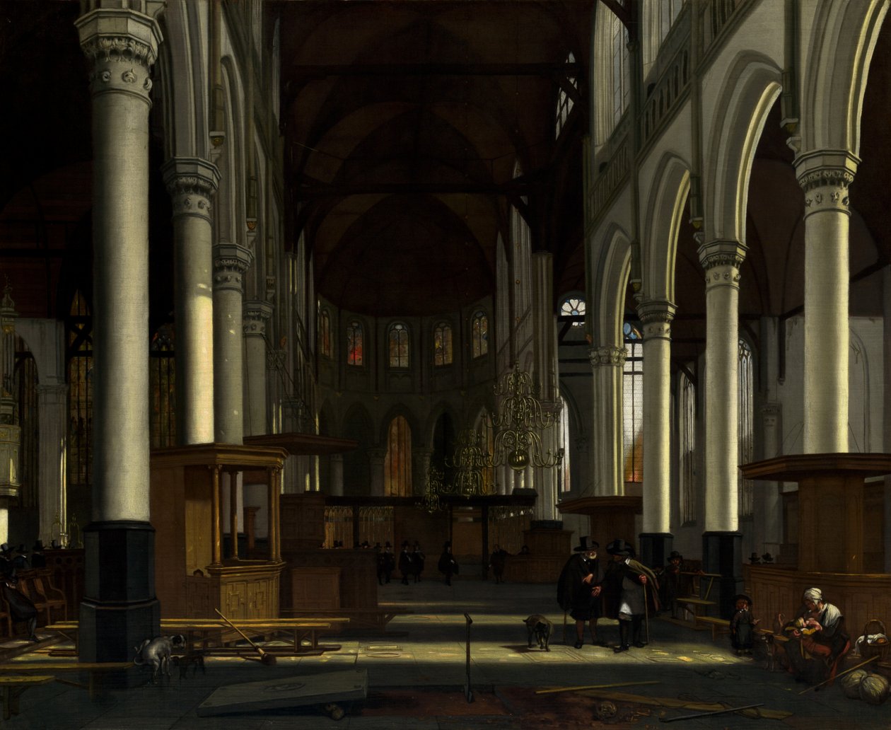 Interiören av den gamla kyrkan, Amsterdam, ca. 1660. av Emanuel de Witte