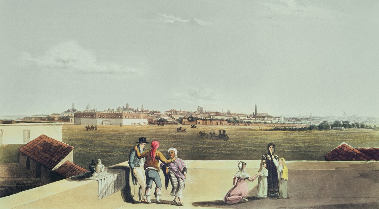 Allmän utsikt över Buenos Aires från Plaza del Toros, från pittoreska illustrationer av Buenos Aires och Montevideo, 1820 av Emeric Essex after Vidal