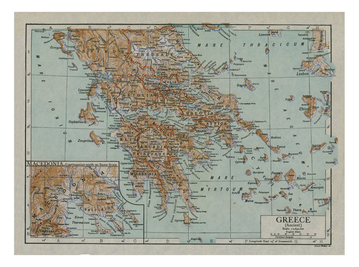 Karta över antikens Grekland, c1910-talet. av Emery Walker