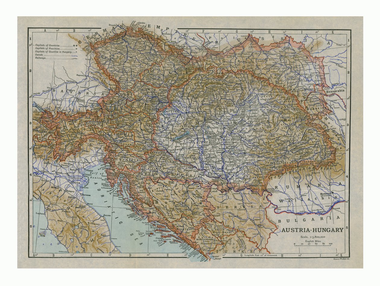 Karta över Österrike-Ungern, c1910-talet. av Emery Walker