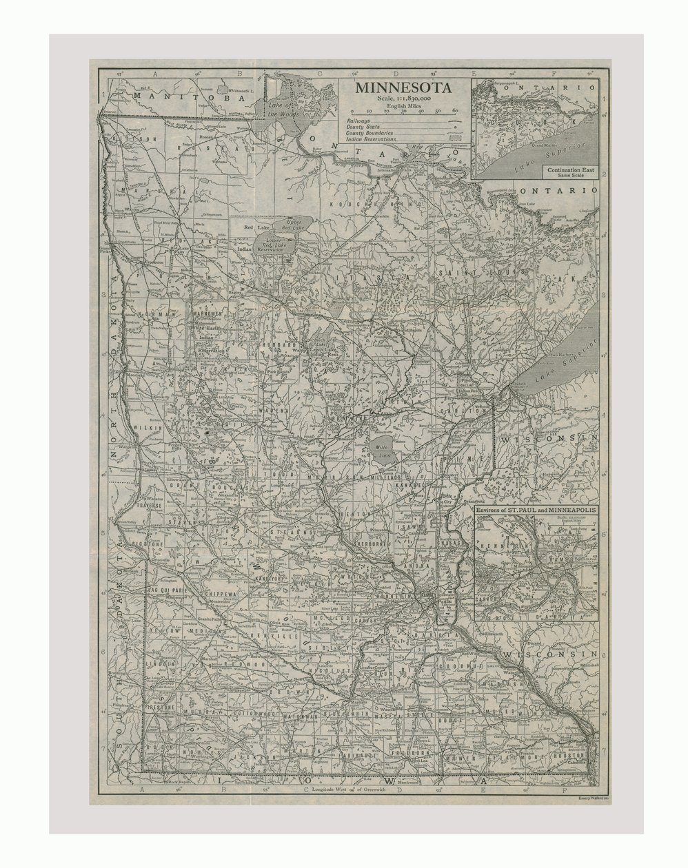 Karta över Minnesota, USA, c1900-talet. av Emery Walker