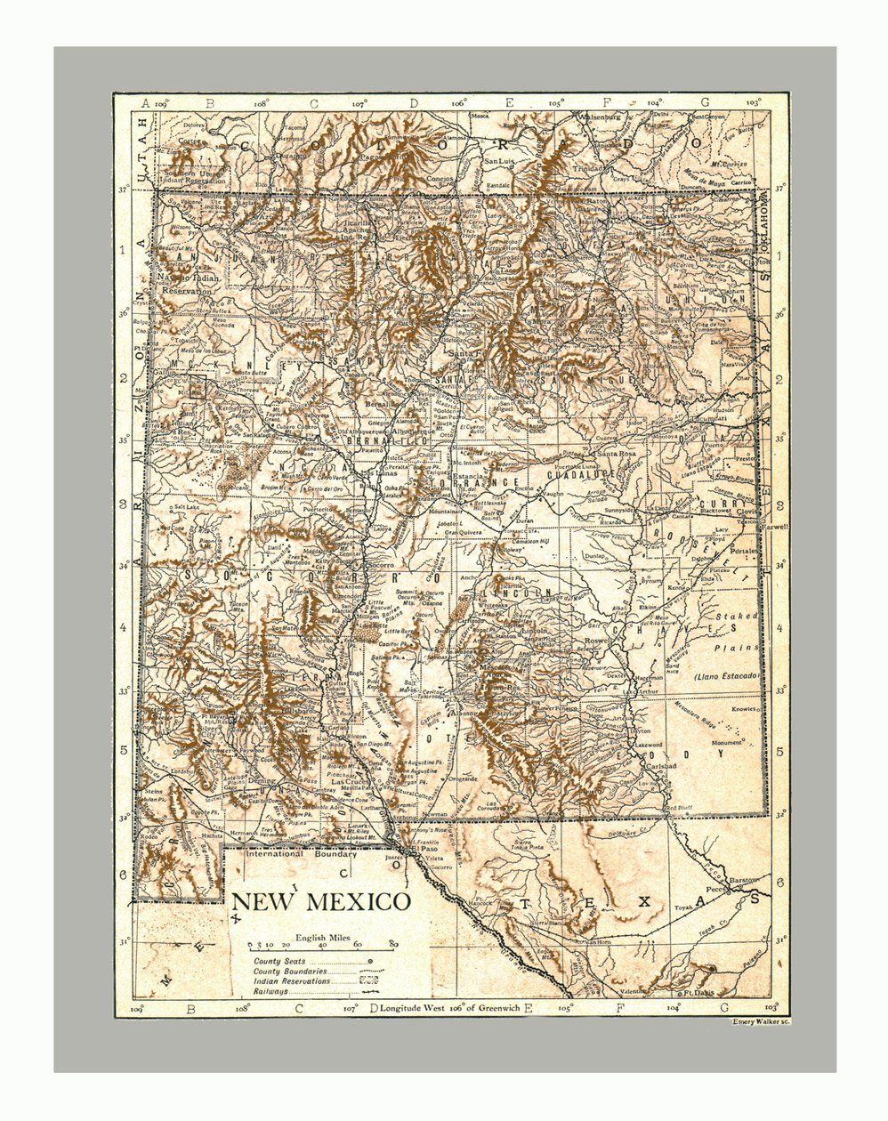 Karta över New Mexico, c1900-talet. av Emery Walker