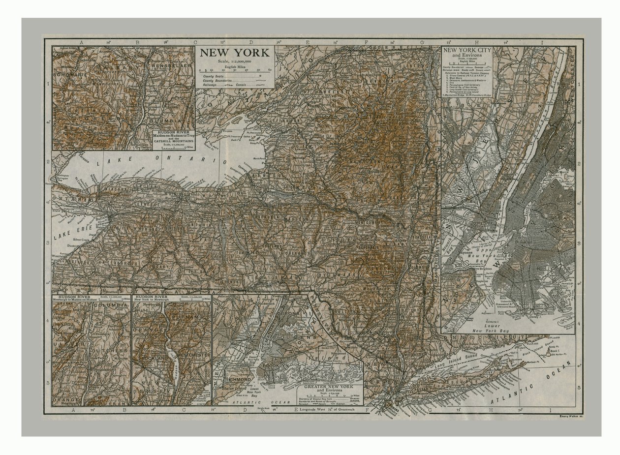 Karta över New York, c1900-talet. av Emery Walker