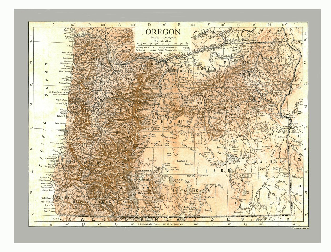 Karta över Oregon, c1910. av Emery Walker