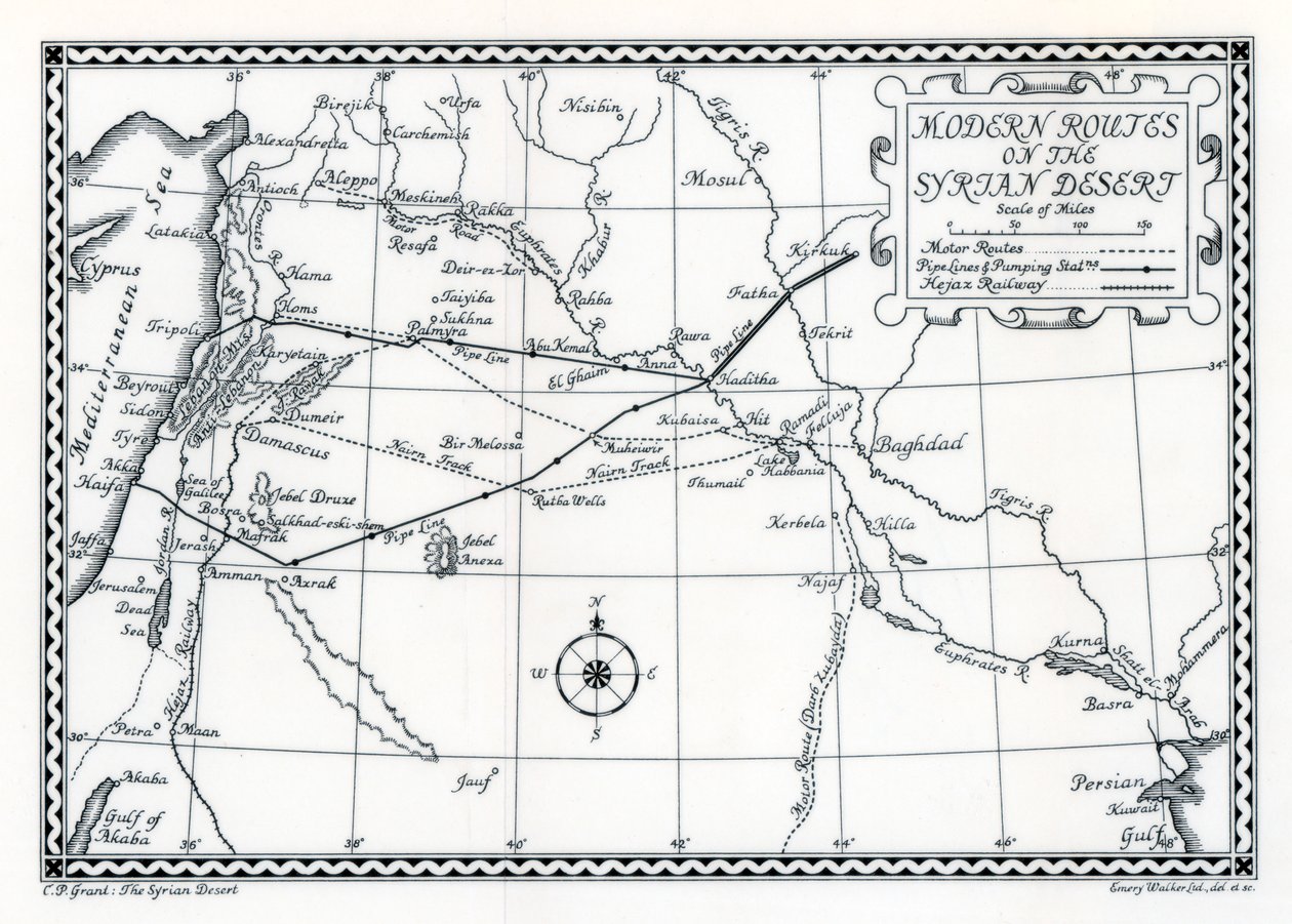 Järnvägs- och motorvägar och rörledningar, Syriens öken, 1937 av Emery Walker