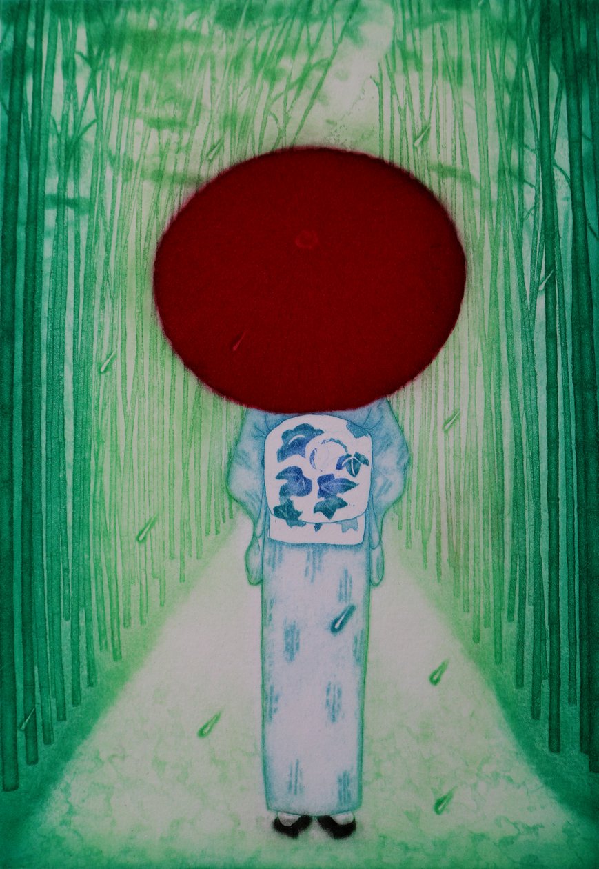 Rött paraply, 2007 (etsning) av Emiko Aida