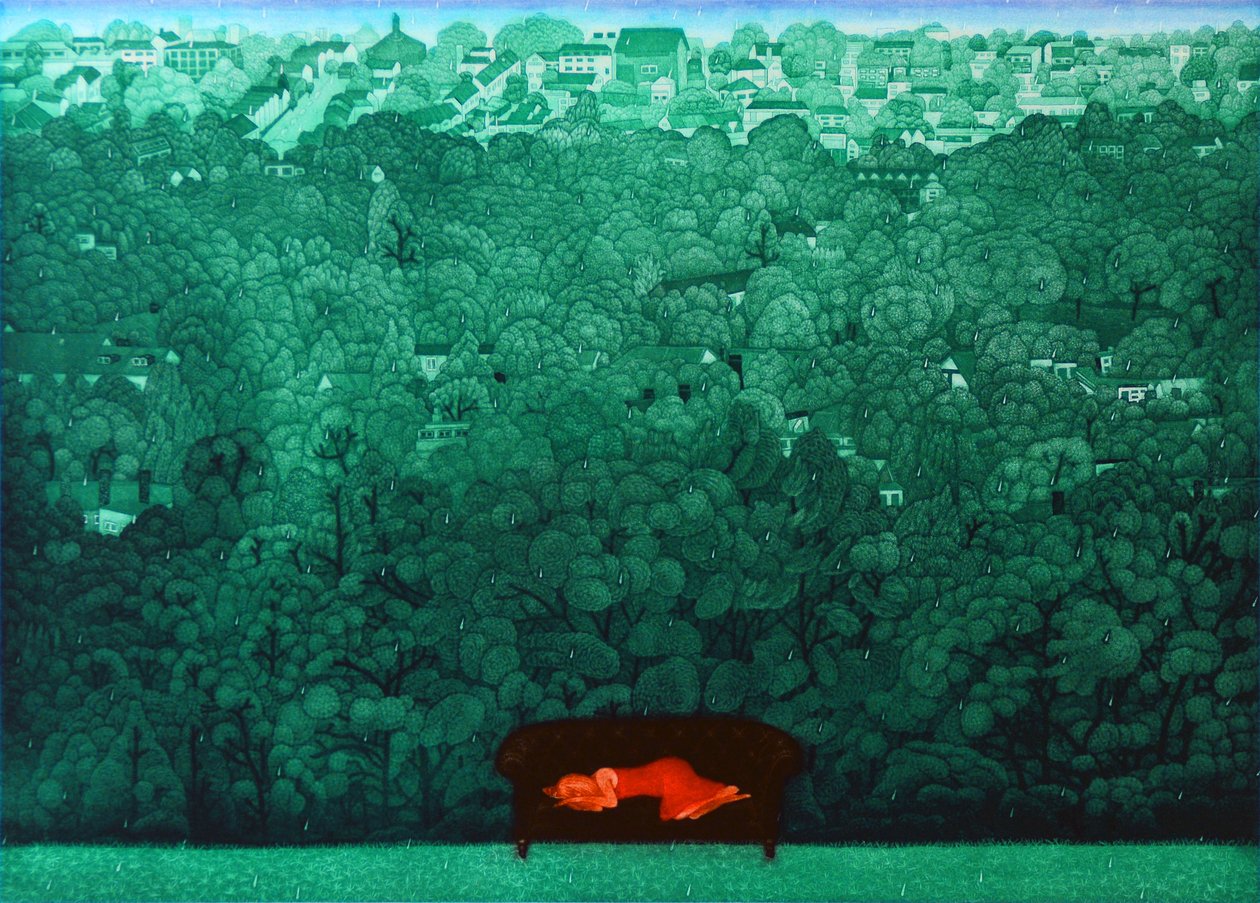 Reverie i regnet, 2009 (etsning) av Emiko Aida