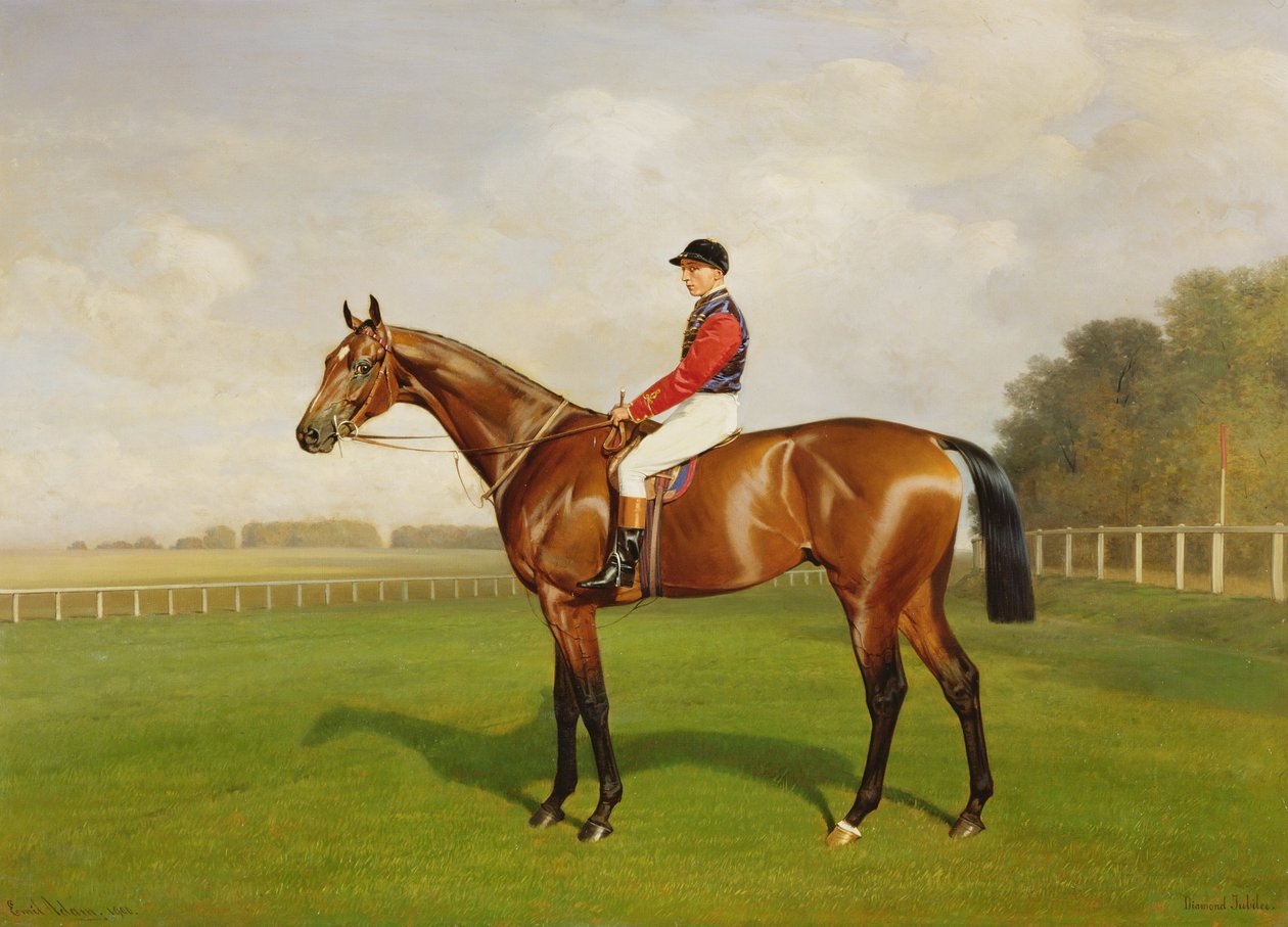 Diamond Jubilee, vinnare av 1900 års derby, 1900 olja på duk detalj av 188214 av Emil Adam