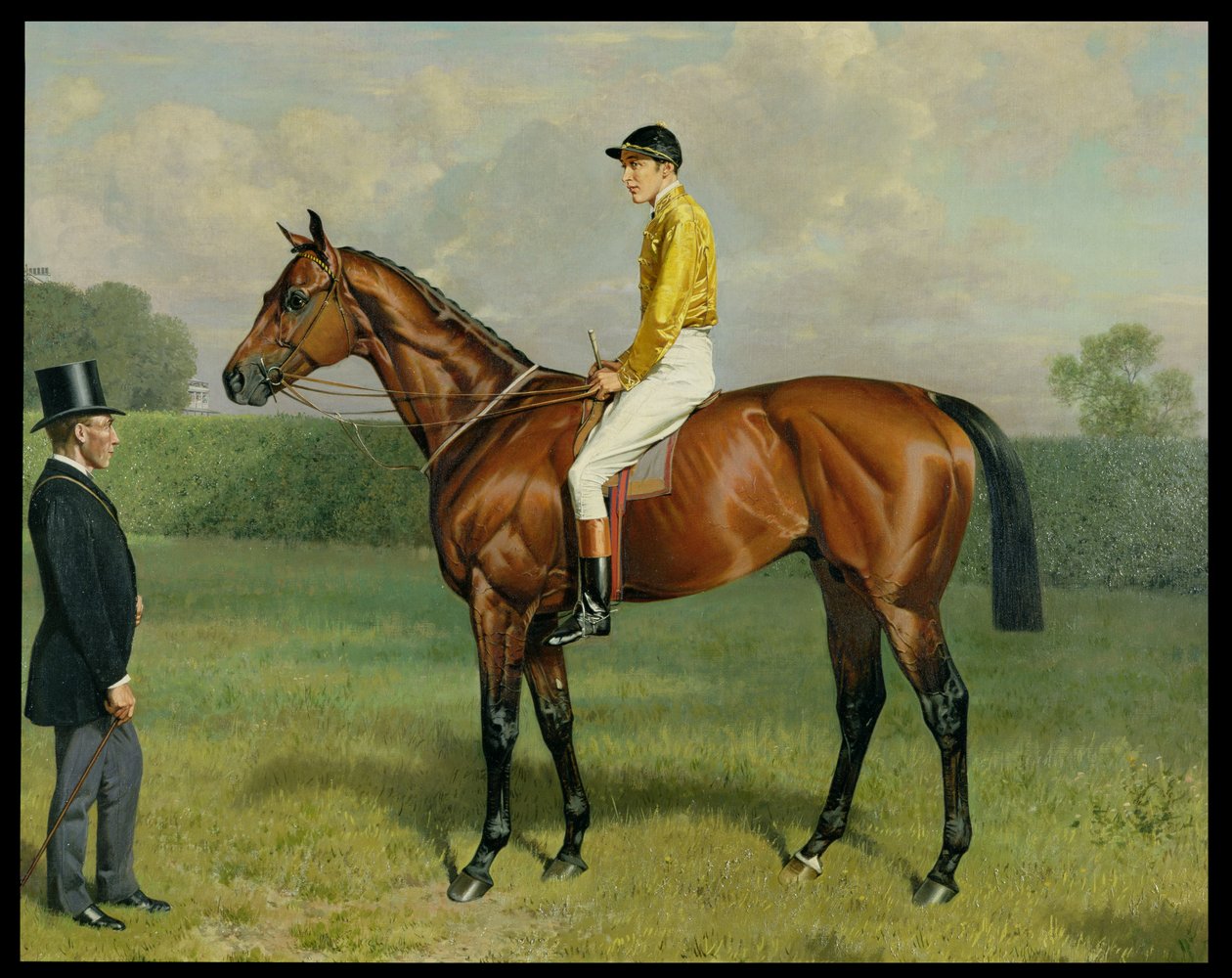 Ormonde, vinnare av 1886 års Derby, 1886 olja på duk detalj från 188204 av Emil Adam