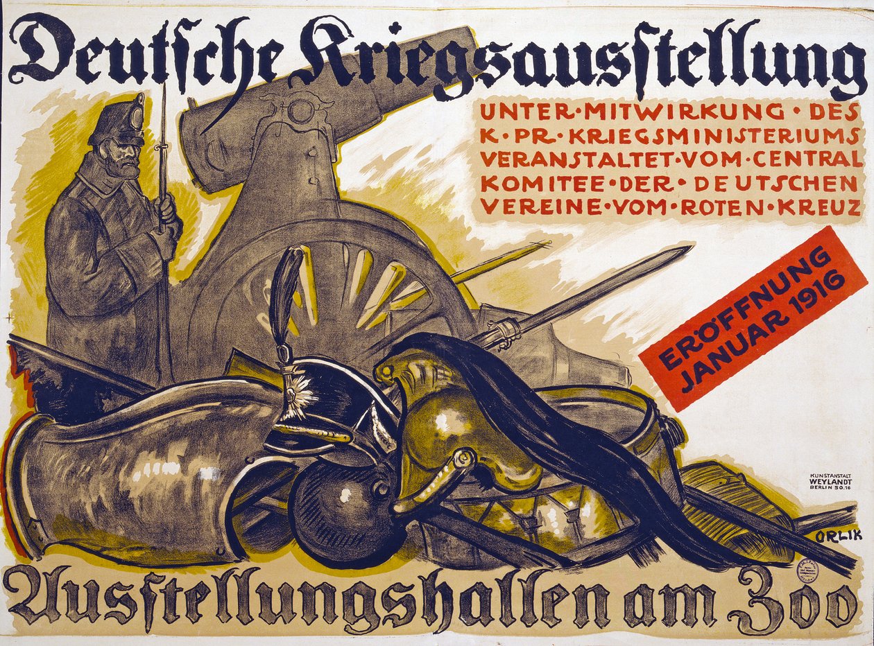 Affisch som annonserar en krigsutställning sponsrad av Röda Korset Deutsche Kriegs Ausstellung, januari 1916, 1916 av Emil Orlik