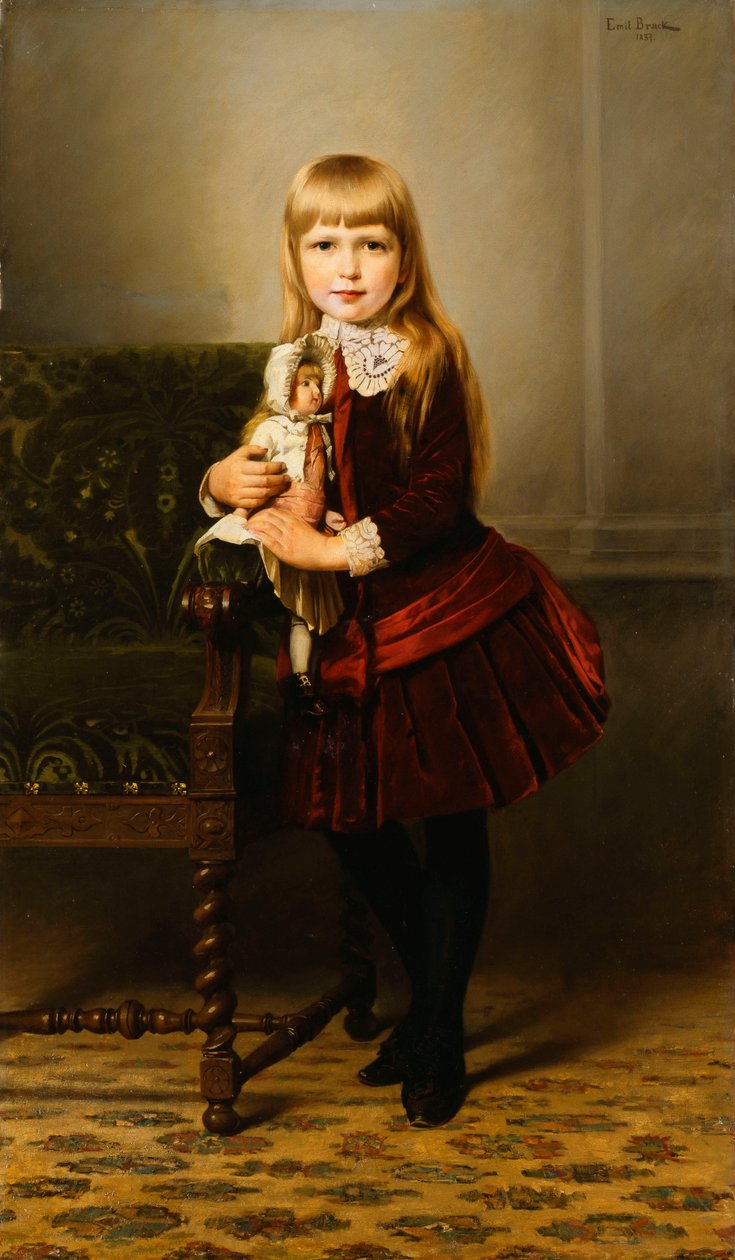 Porträtt av en ung flicka som håller en docka, 1887 av Emil Brack