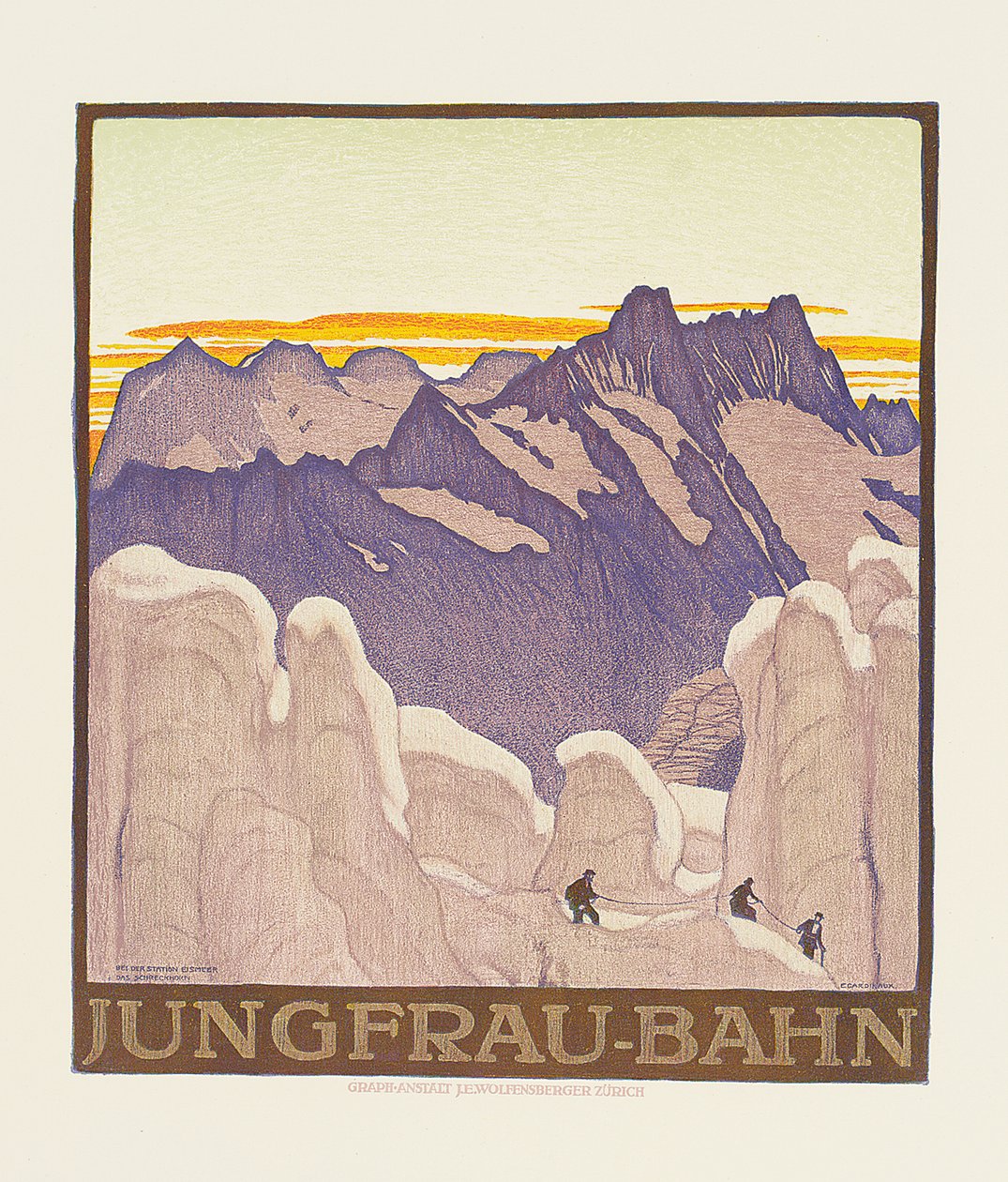 Jungfrau-Bahn, affisch som annonserar Jungfrau bergsjärnväg (färg litho) av Emil Cardinaux