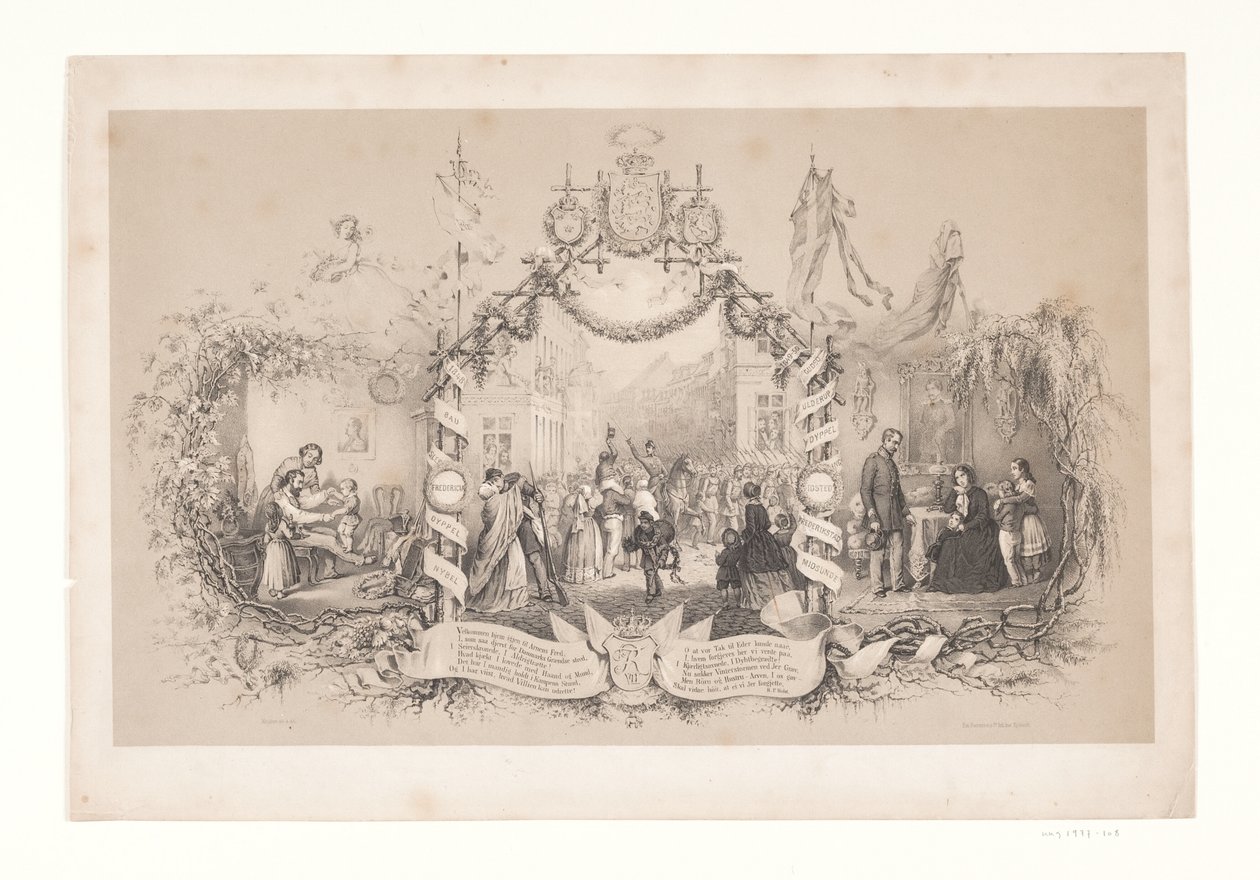 Jubileumsblad om truppernas återkomst efter kriget 1848-1850 av Emil Ditlev Bærentzen
