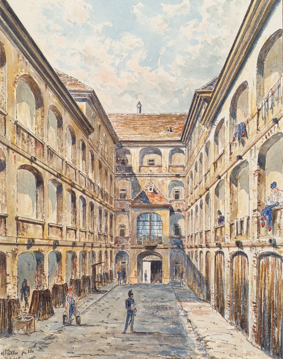 Den första innergården till Salzgries kasern i Wien av Emil Hütter