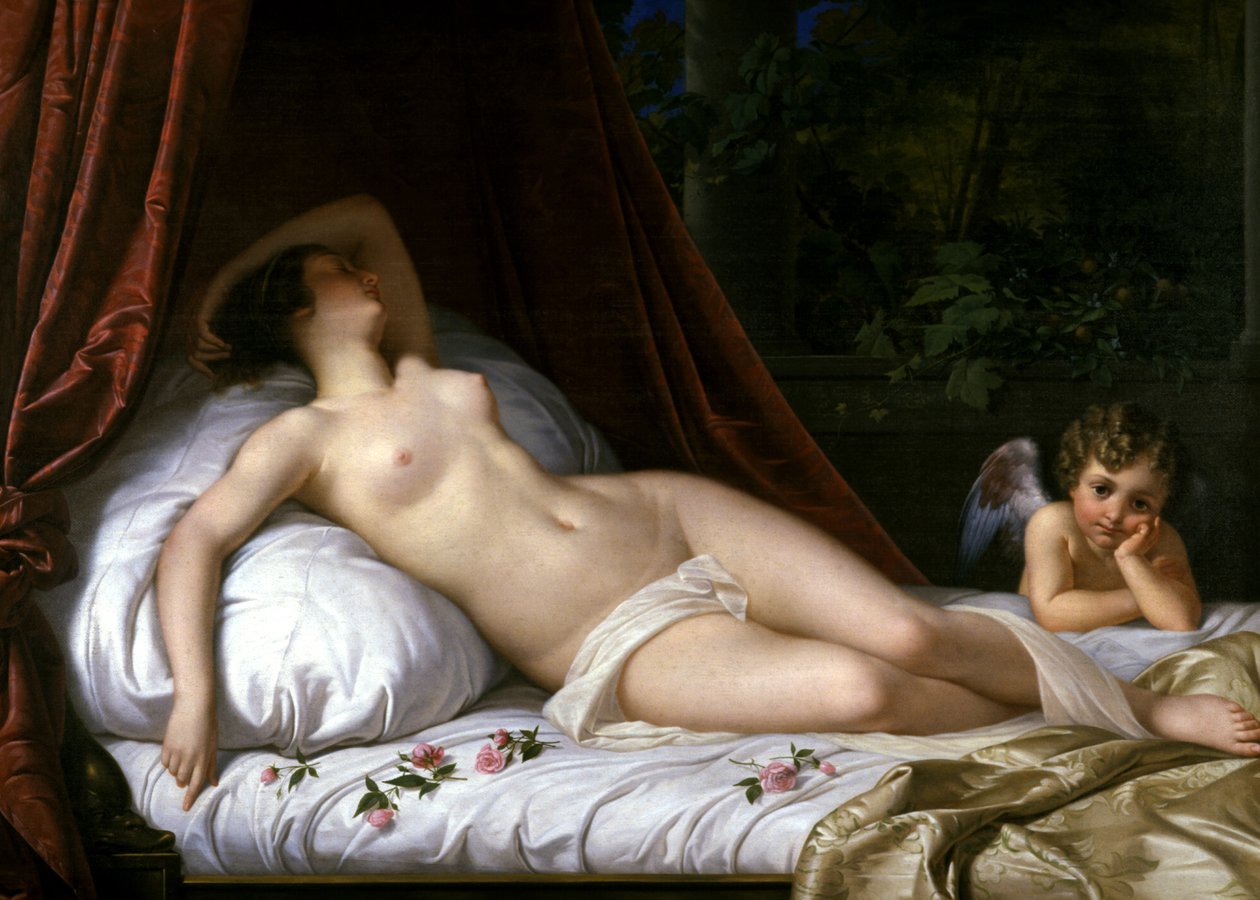 Liggande Venus med Amor, 1839 av Emil Jacobs