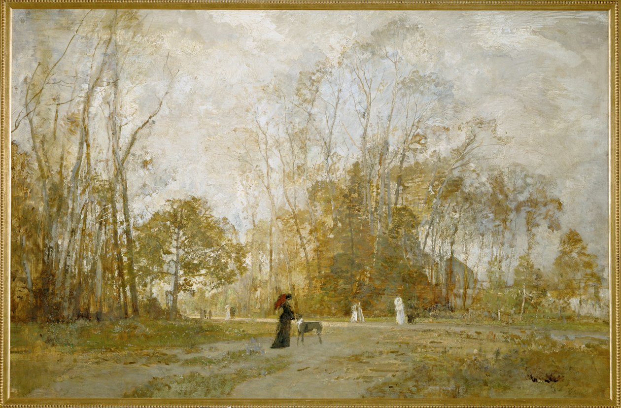 Aus dem Prater - Från Praters trädgårdar ... (olja på trä) av Emil Jakob Schindler