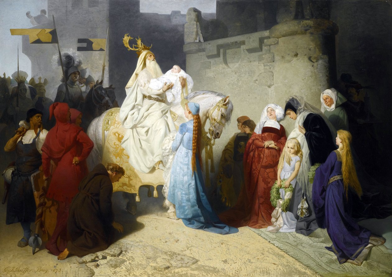 Merlin presentant le futur roi Arthur - Merlin presenterar den blivande kungen Arthur par Emil Johann Lauffer (1837-1909) av Emil Johann Lauffer